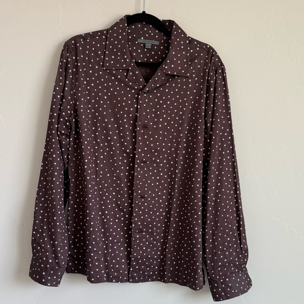 John Varvatos Chocolate Brown and White Casual Button Down Shirt